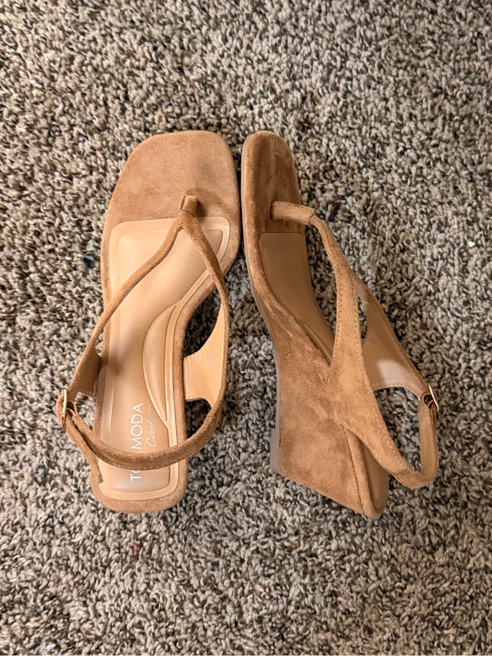 Tromoda Comfort Tan Suede Thong Wedge Sandals